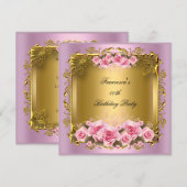 roze rozen goudfeest kaart (Voorkant / Achterkant)