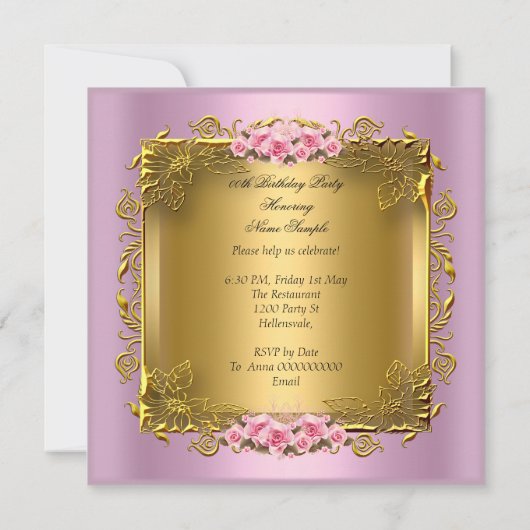 roze rozen goudfeest kaart (Achterkant)