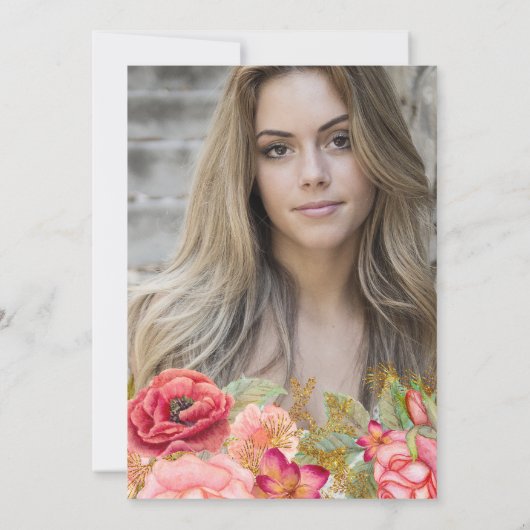 Roze rozen goudlampen PHOTO graduatie party Kaart (Achterkant)