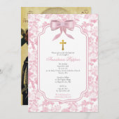 Roze rozen Grieks-orthodoxe doop Kaart (Voorkant / Achterkant)