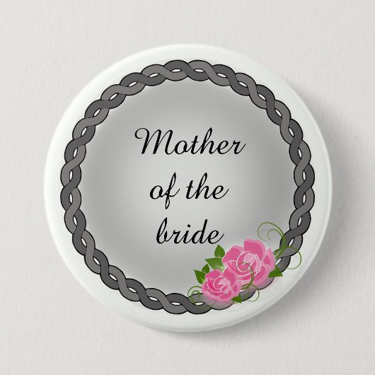Roze Rozen Grijze Krans Moeder/Schoonmoeder van de Ronde Button 7,6 Cm (Voorkant)