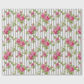 roze rozen grijze streep cadeaupapier (Vlak)