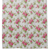 roze rozen grijze streep douchegordijn (Voorkant)