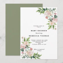 Roze rozen groen baby shower uitnodiging