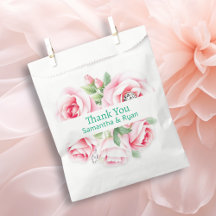 Roze rozen & groen blad bruiloft bedankt