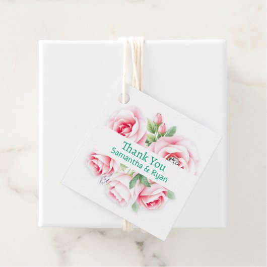 Roze Rozen & Groen Bladerdak bruiloft Dank u Bedankjes Labels (In situ)