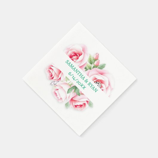 Roze Rozen & Groen Bladerdracht Gepersonaliseerd Servet (Hoek)