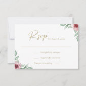 Roze rozen groen bloemenhuwelijk RSVP Kaart (Voorkant)