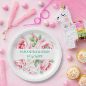 Roze Rozen & Groen Loof Huwelijkspersoonlijk Papieren Bordje (Feest)