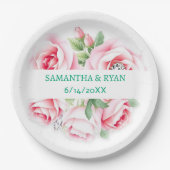 Roze Rozen & Groen Loof Huwelijkspersoonlijk Papieren Bordje (Voorkant)