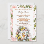 Roze Rozen Groen Paaseieren Nest Chick Floral Kaart (Voorkant)