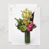 Roze rozen, groene anthuriums, cymbidium orchideeë briefkaart (Voorkant / Achterkant)