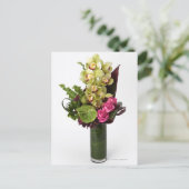 Roze rozen, groene anthuriums, cymbidium orchideeë briefkaart (Staand voorkant)