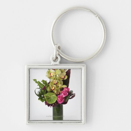 roze rozen, groene antracium, cybernatriumorchiden sleutelhanger (Voorkant)