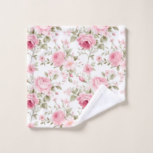 Roze Rozen Groene Shabby Chic Bad Handdoek Set (Wasdoekje)