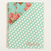 Roze Rozen Groene Stippen Girly Trendy Monogram Planner (Voorkant)