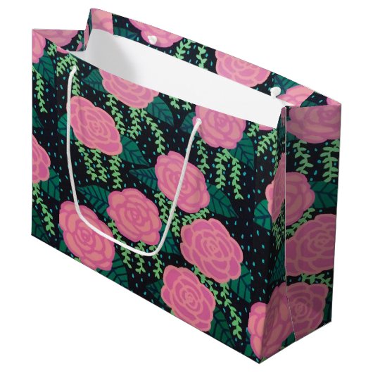 Roze Rozen Groot Cadeauzakje (Voorkant Gekanteld)