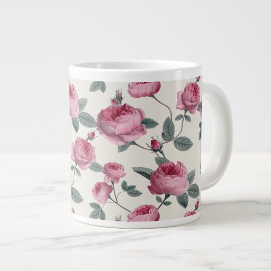 Roze rozen grote koffiekop (Voorkant rechts)