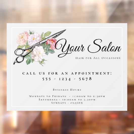 Roze rozen Hair Salon Openingstijden Licht grijs Raamsticker (Vel 2)