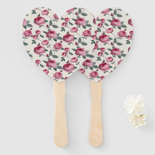 Roze rozen handwaaier (Voorkant en achterkant)