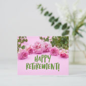Roze rozen Happy Retirement op roze achtergrond Briefkaart (Staand voorkant)