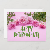 Roze rozen Happy Retirement op roze achtergrond Briefkaart (Voorkant / Achterkant)