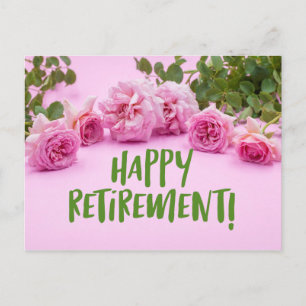 Roze rozen Happy Retirement op roze achtergrond Briefkaart