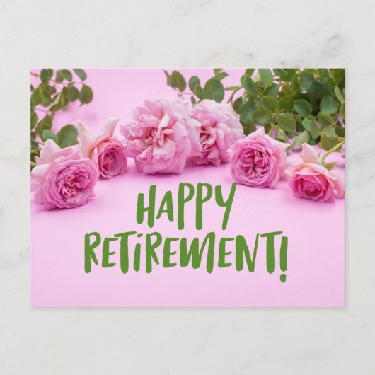 Roze rozen Happy Retirement op roze achtergrond Briefkaart (Voorkant)