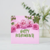 Roze rozen Happy Retirement op roze achtergrond Kaart (Staand voorkant)