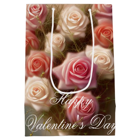 Roze rozen hart bouquet valentijn medium cadeauzakje (Achterkant)