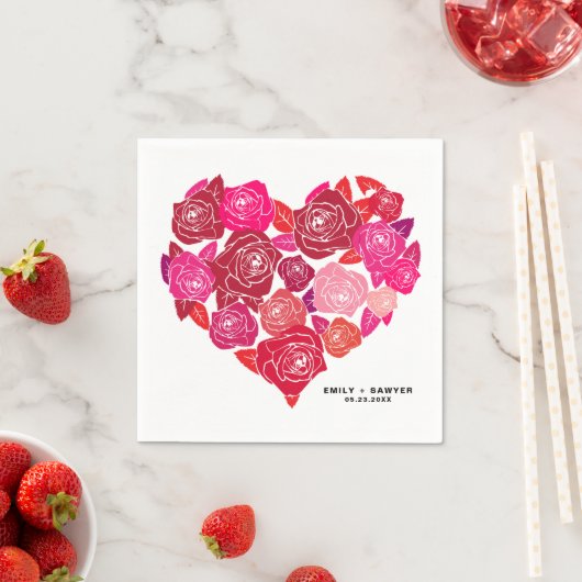 Roze Rozen Hart Cluster Custom Wedding Servetten (Insitu)