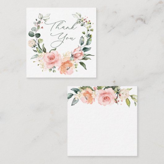 Roze rozen Hartelijk dank Visitekaartje vierkant (Voorkant / Achterkant)