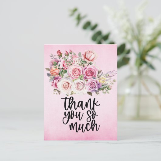 Roze rozen Hartelijk dank voor uw kaart op roze ac (Staand voorkant)