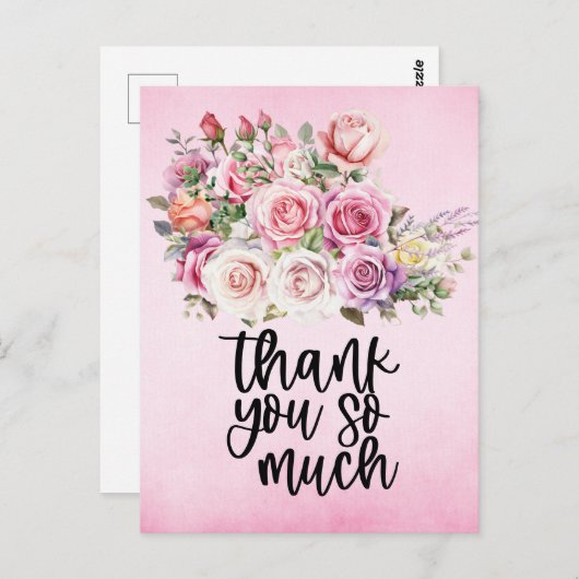 Roze rozen Hartelijk dank voor uw kaart op roze ac (Voorkant / Achterkant)