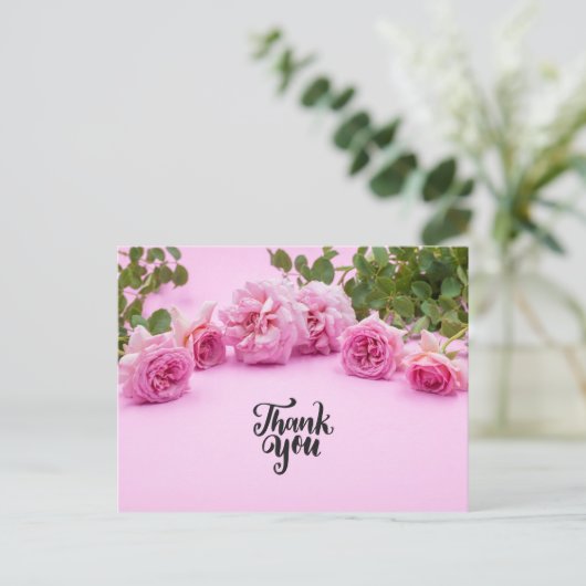 Roze rozen Hartelijk dank voor uw kaart op roze ac (Staand voorkant)