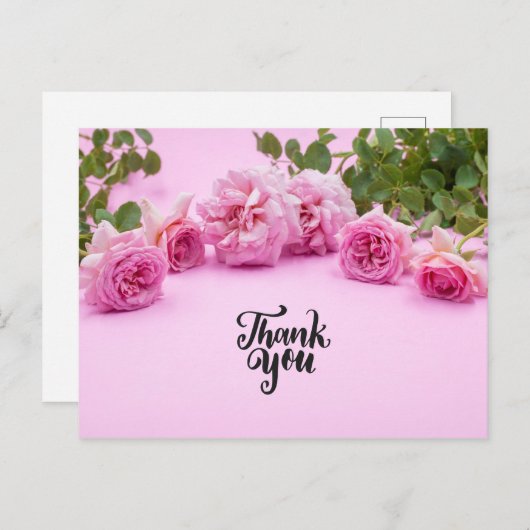 Roze rozen Hartelijk dank voor uw kaart op roze ac (Voorkant / Achterkant)