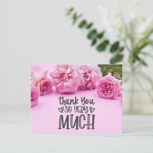 Roze rozen Hartelijk dank voor uw kaart op roze ac (Staand voorkant)