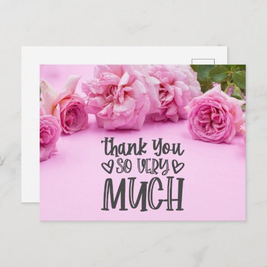 Roze rozen Hartelijk dank voor uw kaart op roze ac (Voorkant / Achterkant)