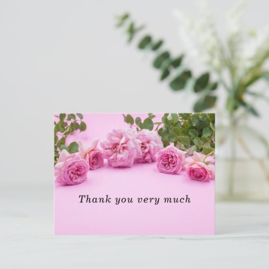 Roze rozen Hartelijk dank voor uw kaart op roze ac (Staand voorkant)