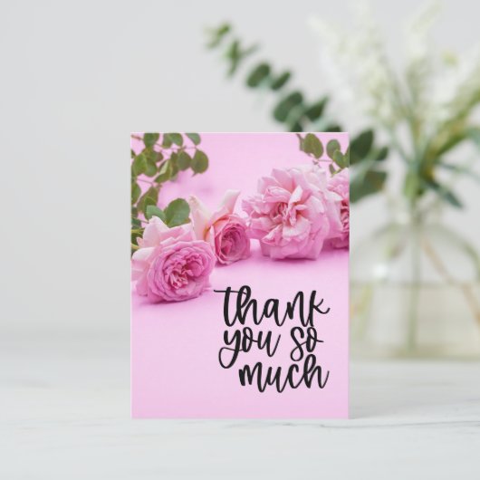 Roze rozen Hartelijk dank voor uw kaart op roze ac (Staand voorkant)