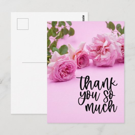 Roze rozen Hartelijk dank voor uw kaart op roze ac (Voorkant / Achterkant)