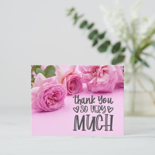 Roze rozen Hartelijk dank voor uw kaart op roze ac (Staand voorkant)