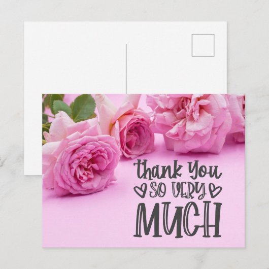 Roze rozen Hartelijk dank voor uw kaart op roze ac (Voorkant / Achterkant)