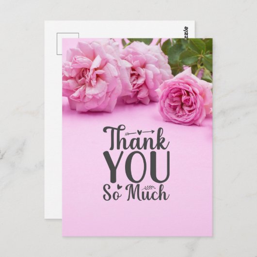 Roze rozen Hartelijk dank voor uw kaart op roze ac (Voorkant / Achterkant)