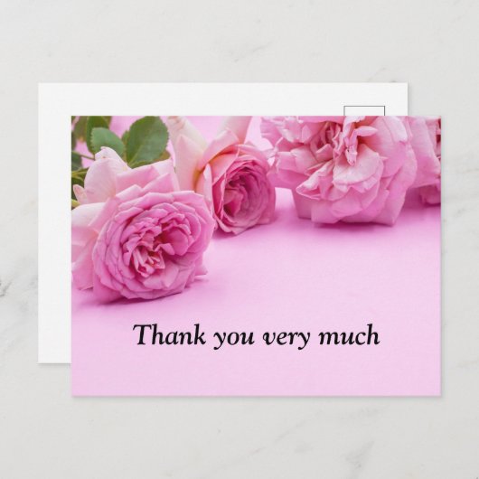 Roze rozen Hartelijk dank voor uw kaart op roze ac (Voorkant / Achterkant)