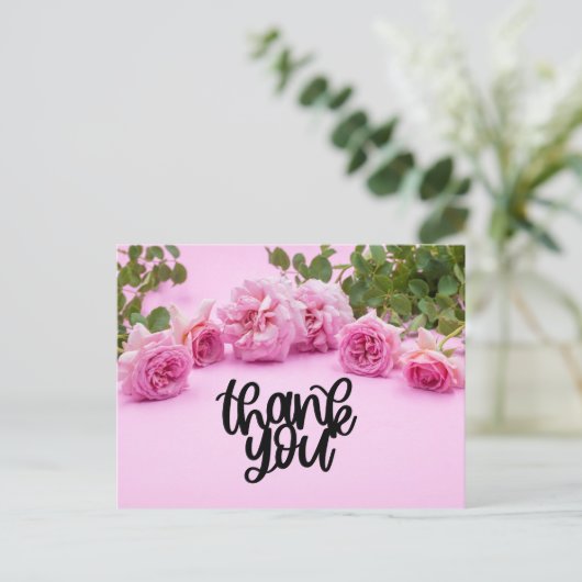 Roze rozen Hartelijk dank voor uw kaart op roze ac (Staand voorkant)
