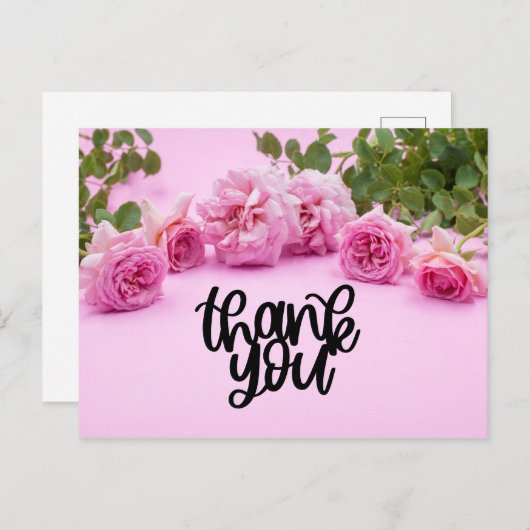 Roze rozen Hartelijk dank voor uw kaart op roze ac (Voorkant / Achterkant)