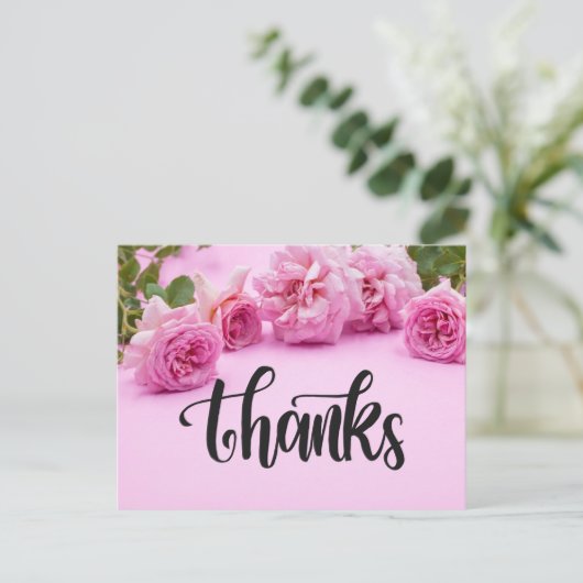Roze rozen Hartelijk dank voor uw kaart op roze ac (Staand voorkant)