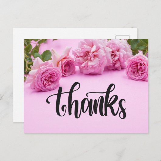 Roze rozen Hartelijk dank voor uw kaart op roze ac (Voorkant / Achterkant)