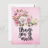 Roze rozen Hartelijk dank voor uw kaart op roze ac (Voorkant / Achterkant)